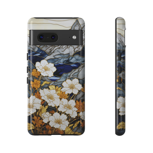Floral Landscape: Stained Glass Phone Case | Vintage Boho Style for iPhone, Samsung Galaxy, iPhone 15 through iPhone 7, and Samsung Galaxy