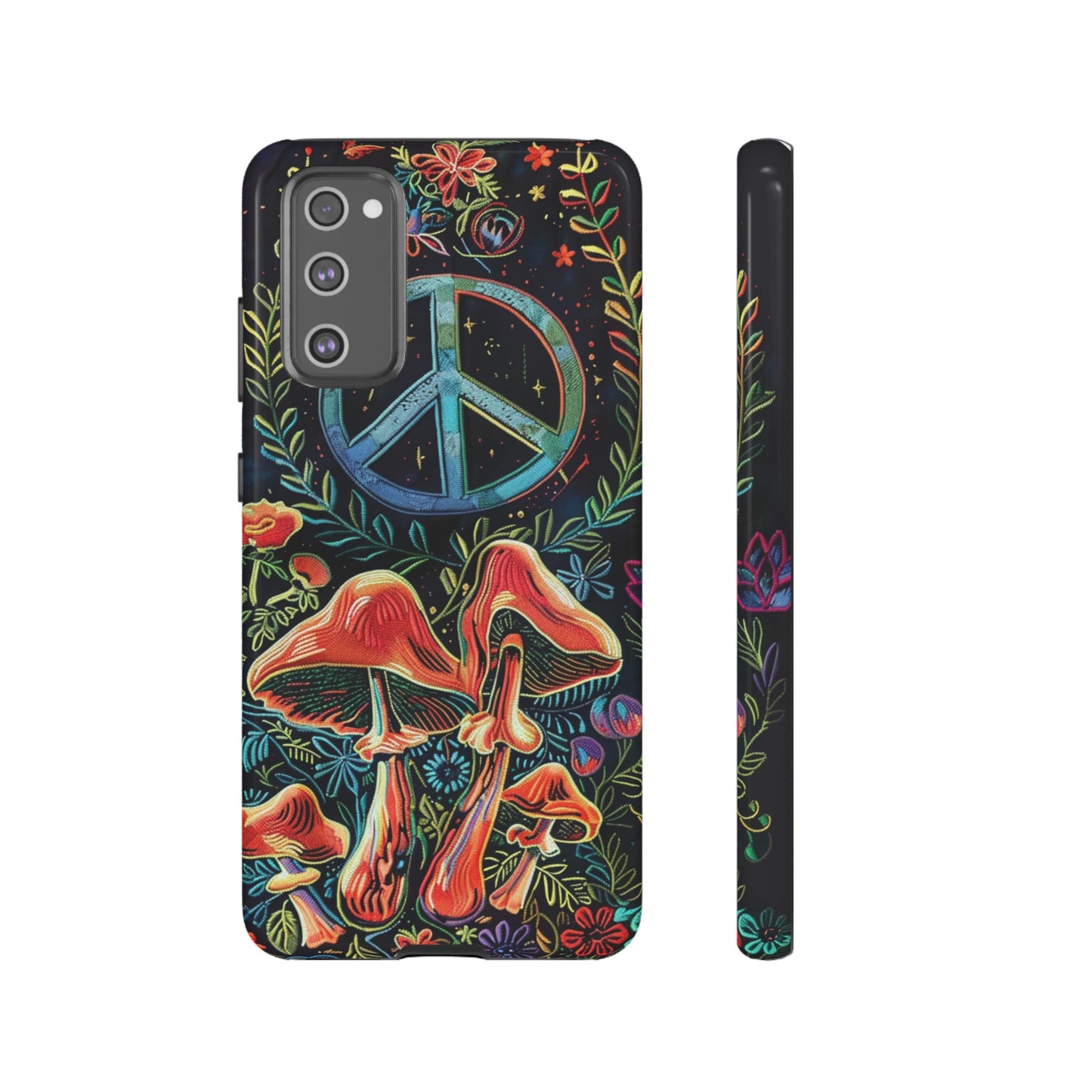 Embroidery Style Magic Mushrooms and Peace Sign Phone Case