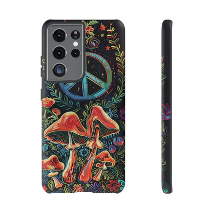 Embroidery Style Magic Mushrooms and Peace Sign Phone Case