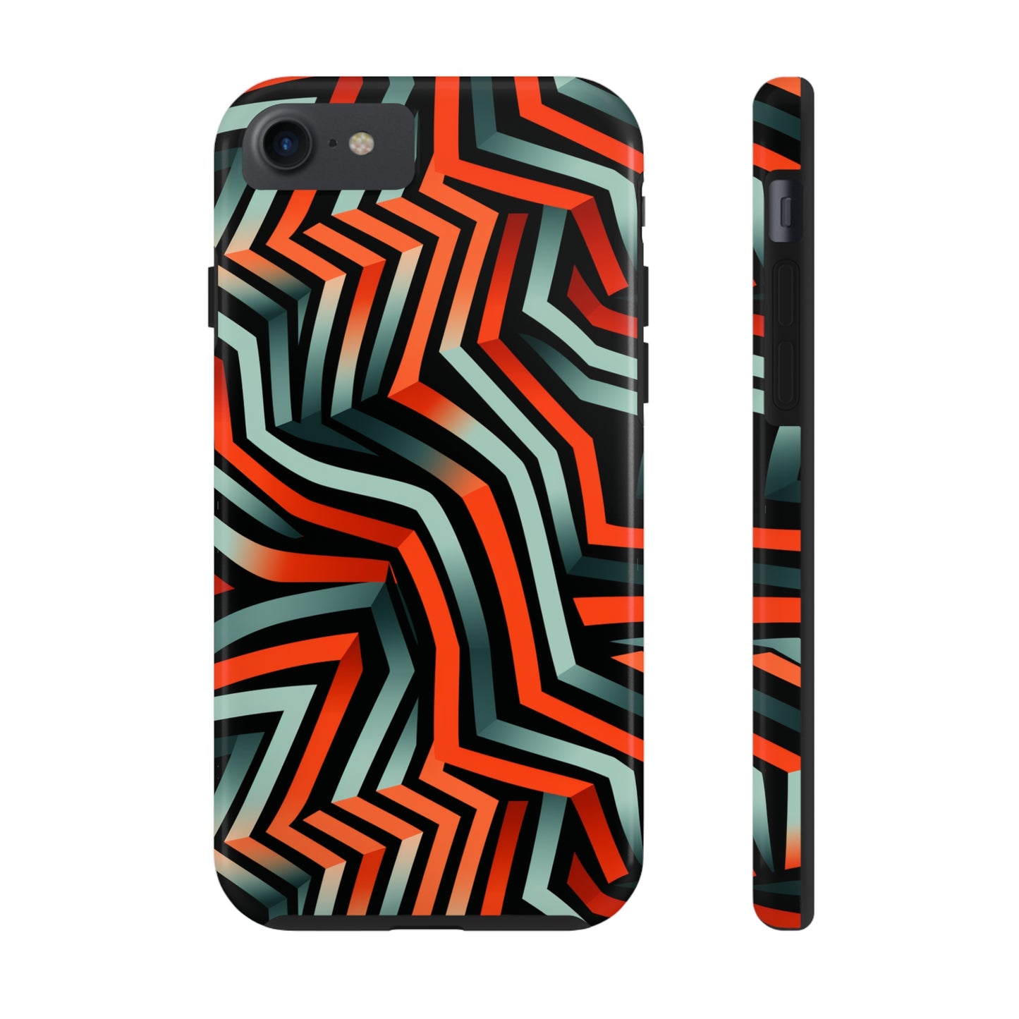 Abstract Wave Pattern Black, Blue, and Orange Psychedelic Tough iPhone Case | Embrace Vibrant Style and Reliable Protection