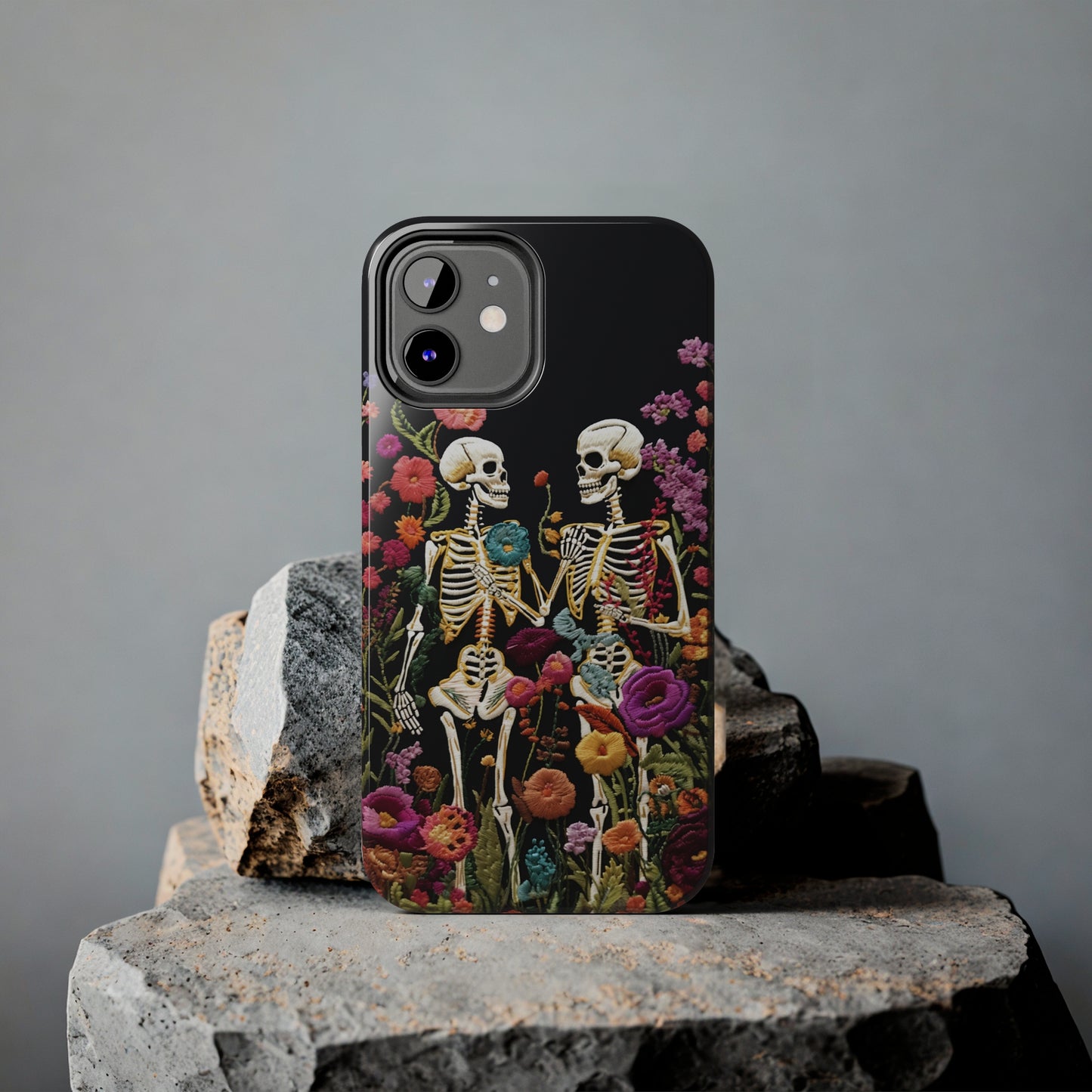 Love Halloween Skeletons Embroidery iPhone Case | iPhone X to iPhone 14 Pro Max