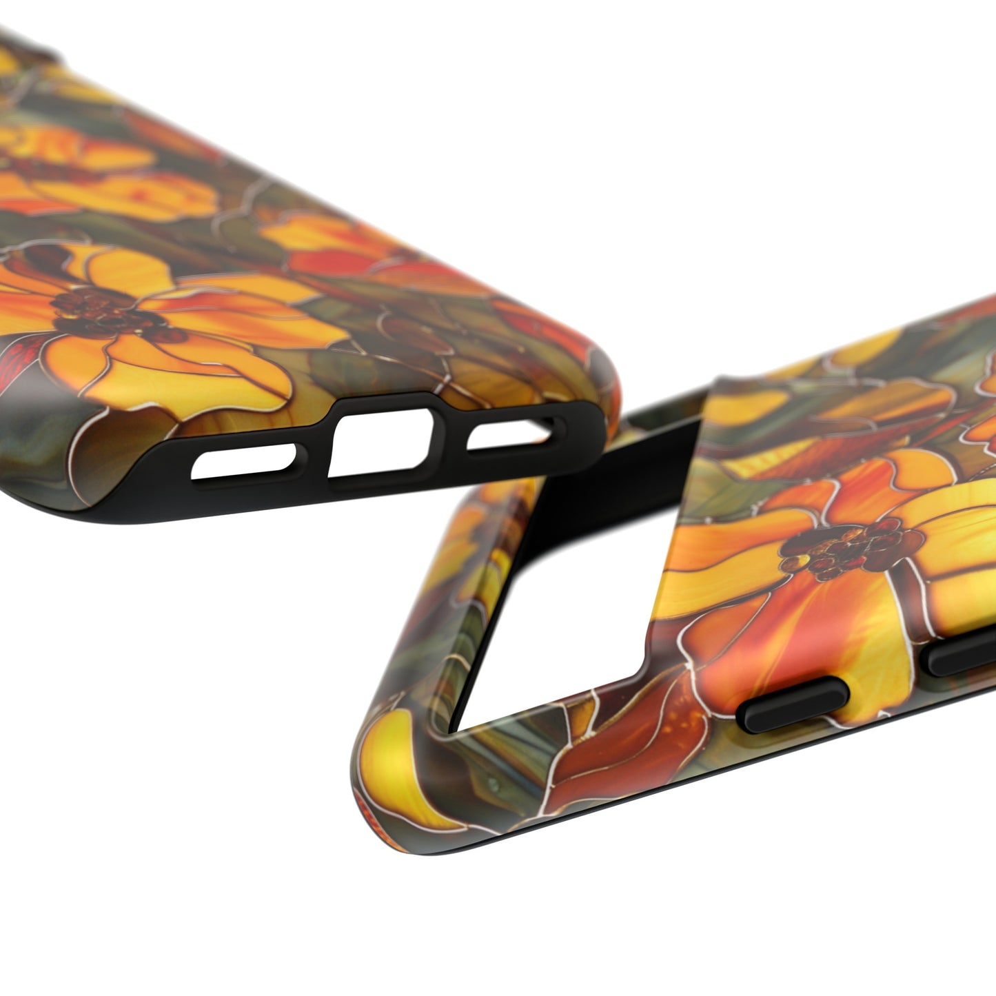 Orange Floral Phone Case Stained Glass Style