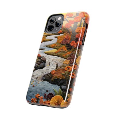 Enchanting Fall Landscape Phone Case | Vintage Boho Embroidery Style