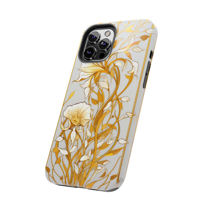 Gold floral Elegance: Art Deco Stained Glass iPhone Case | Vintage Glamour & Modern Protection for iPhone Models 11 through 14 Pro Max