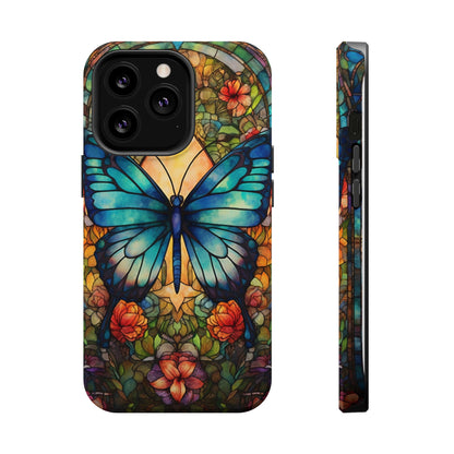 Butterfly Stained Glass MagSafe iPhone Case | Floral Aesthetic Art Retro Phone Tough Case iPhone 14 Plus 13 12 7 8 SE Hippie Boho Style