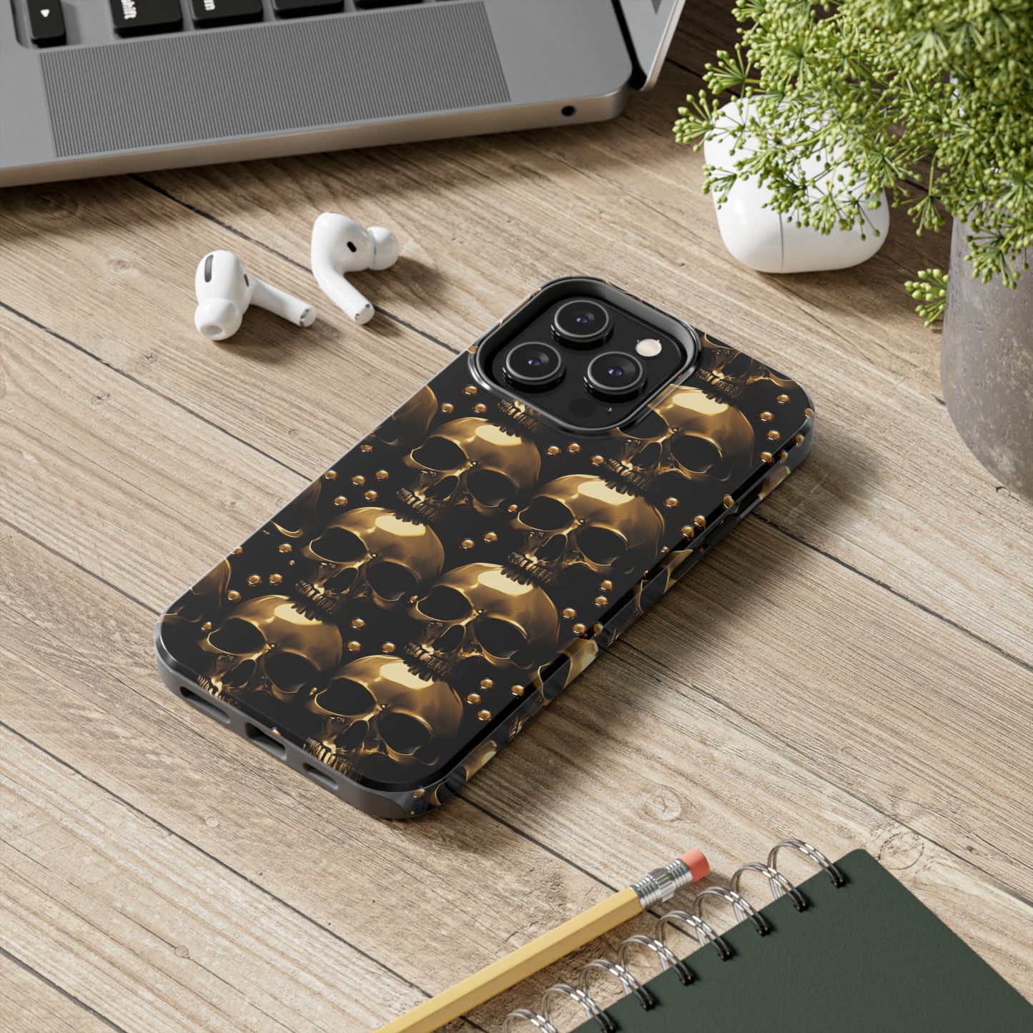 iPhone Case Golden Enigma: Where Goth Meets Glamour | Gold Skulls iPhone Tough Case