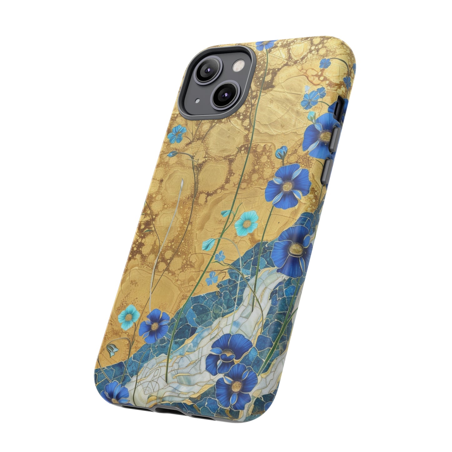 Forget Me Nots Gold Color Splash Floral Design Phone Case