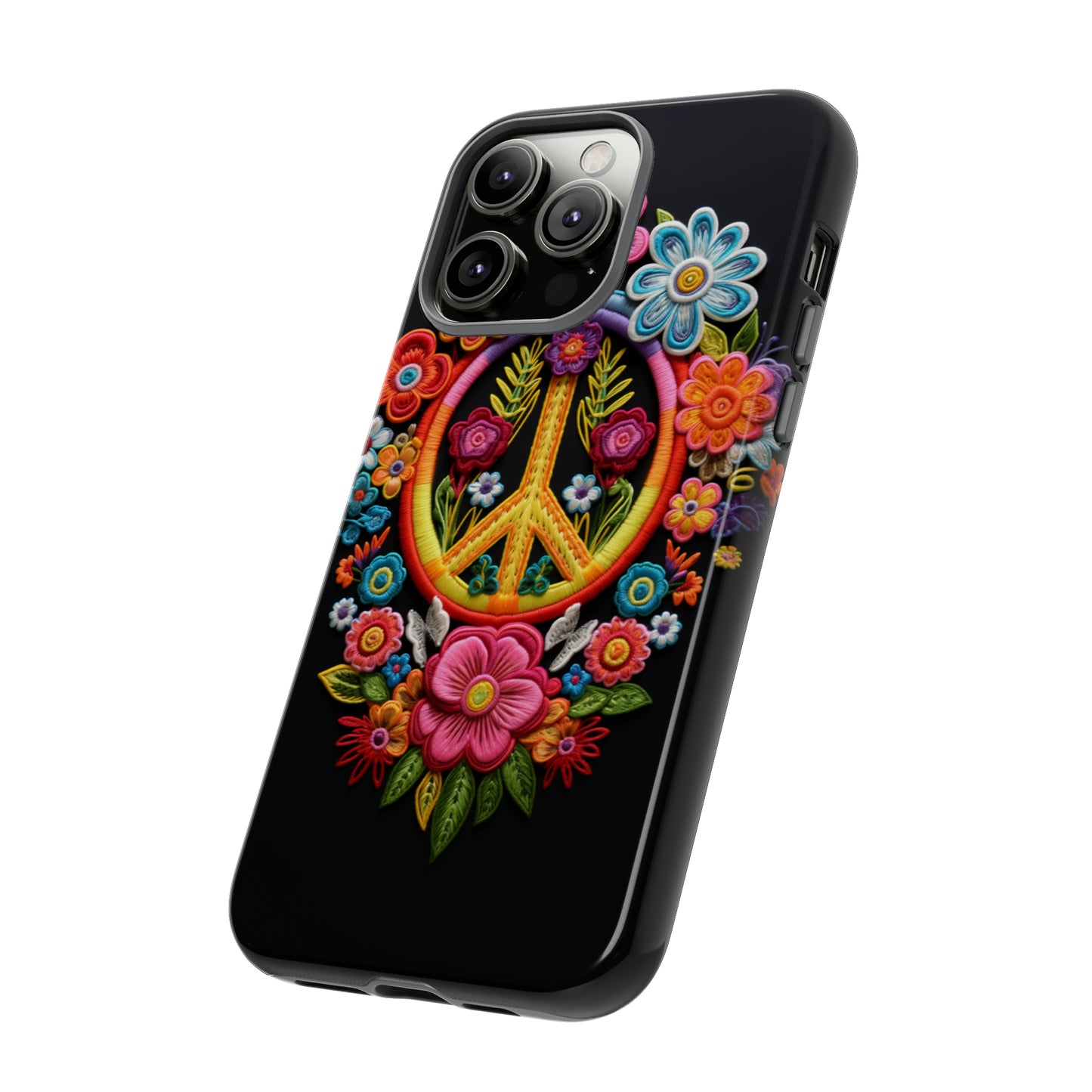 Peace Sign Embroidery Floral Hippie Style Phone Case