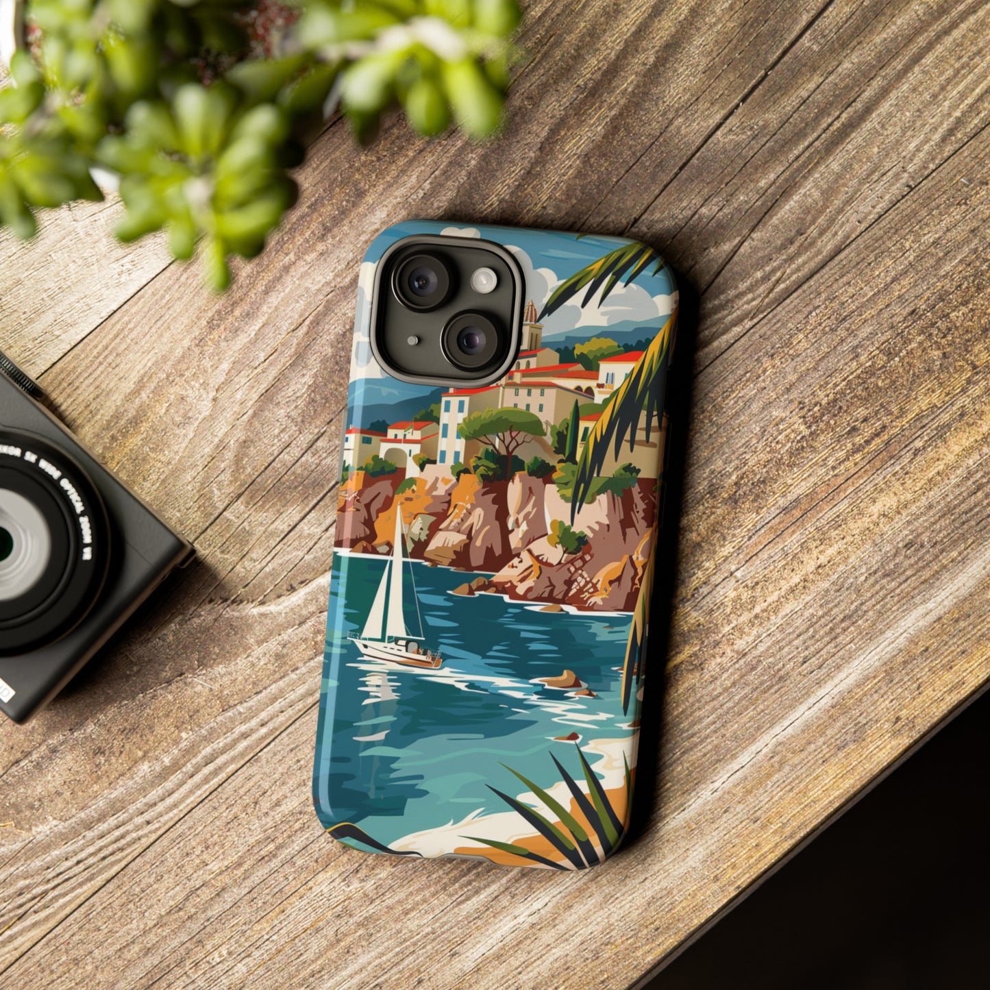 Midcentury French Riviera Sailboat Painting Phone Case