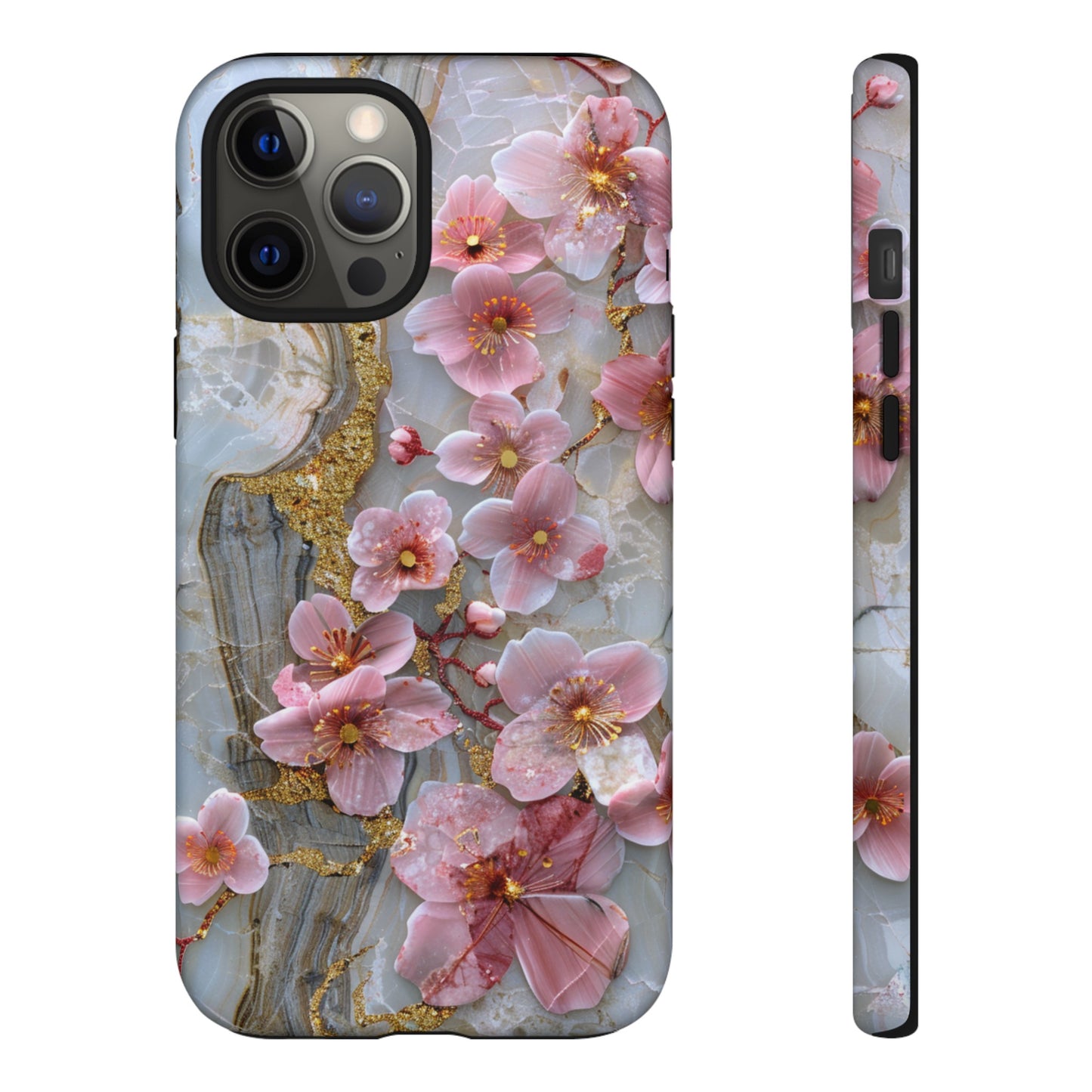 Pink Forget Me Nots Gold Floral Phone Case