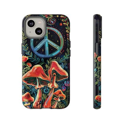 Embroidery Style Magic Mushrooms and Peace Sign Phone Case