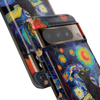 Starry Night Black Cat Van Gogh Painting Art Phone Case