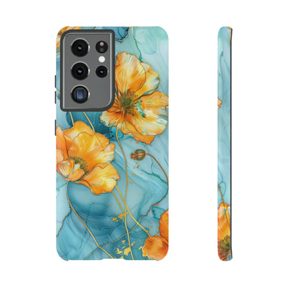 Gold Poppies Color Splash Floral Design Phone Case