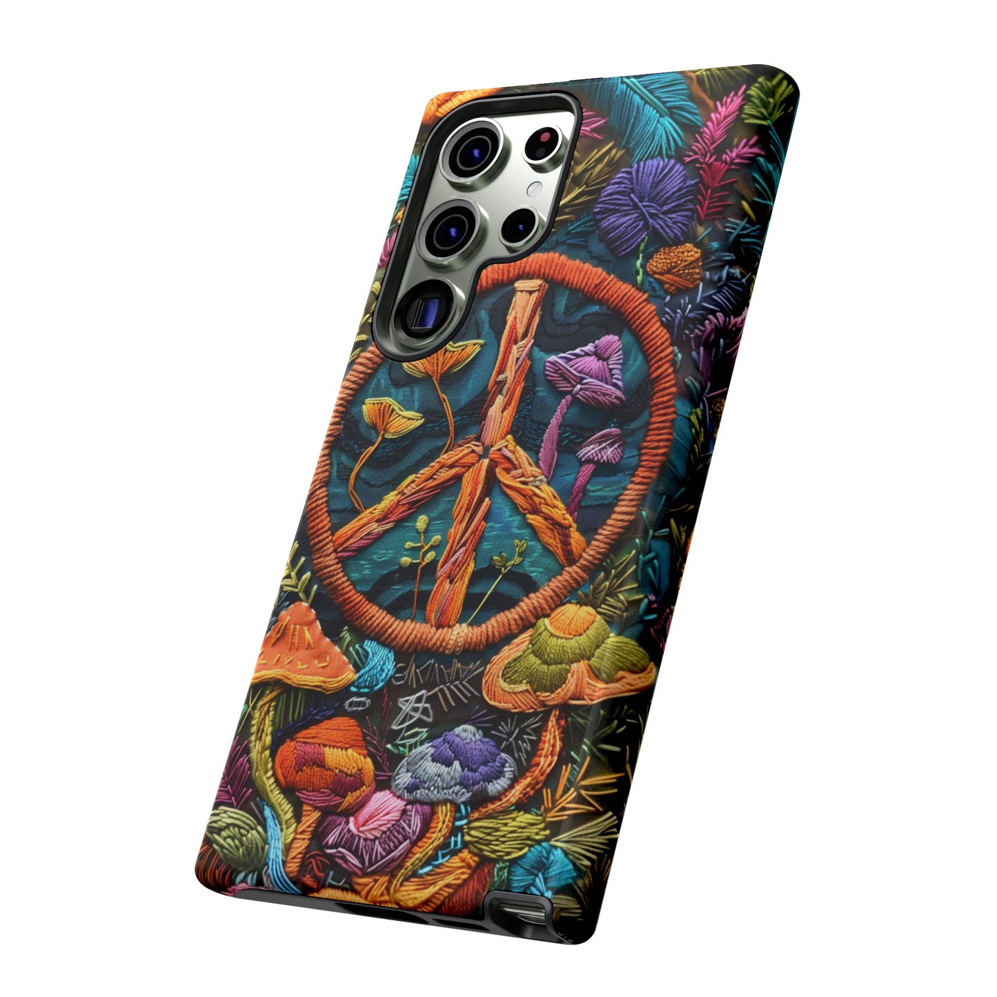 Embroidery Style Magic Mushrooms and Peace Sign Phone Case