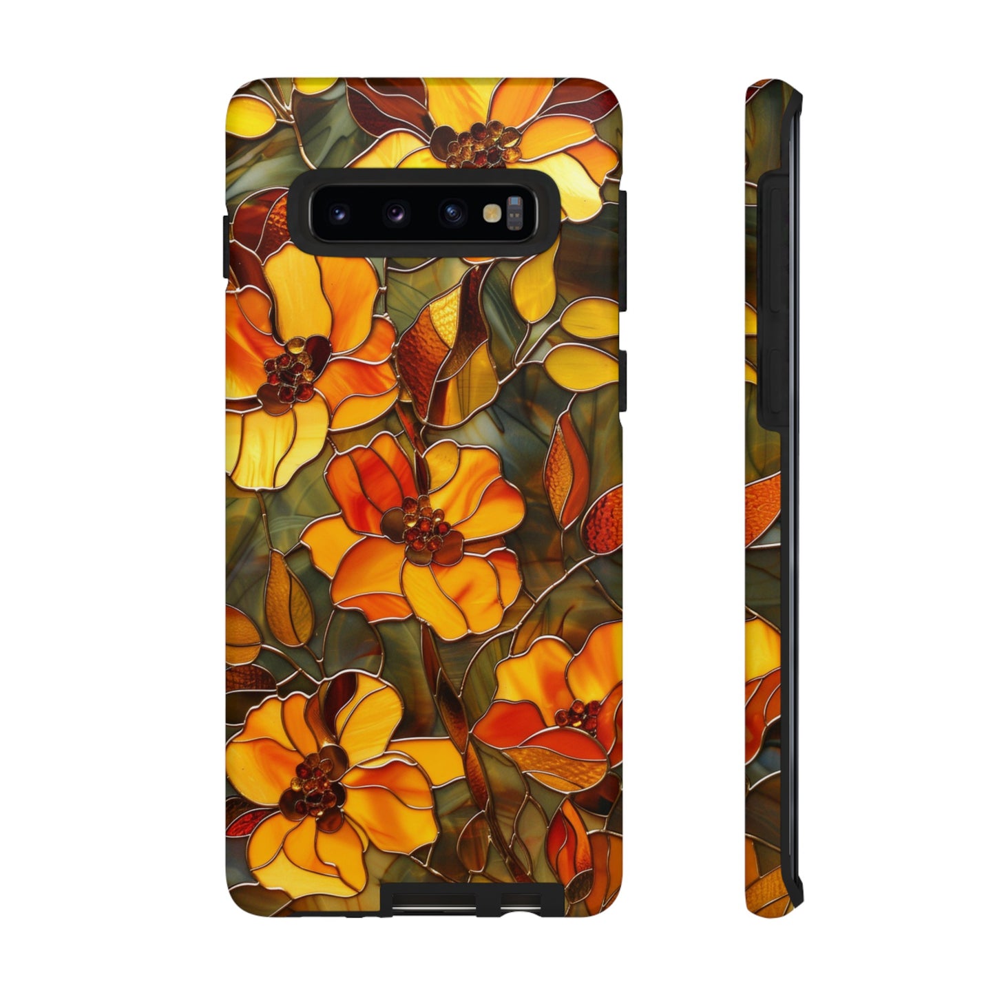 Orange Floral Phone Case Stained Glass Style