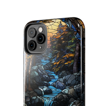 Stained Glass Stone Bridge and River Phone Case: Art Nouveau Floral Design | Bohemian Elegance Compatible with iPhone 14 Pro Max