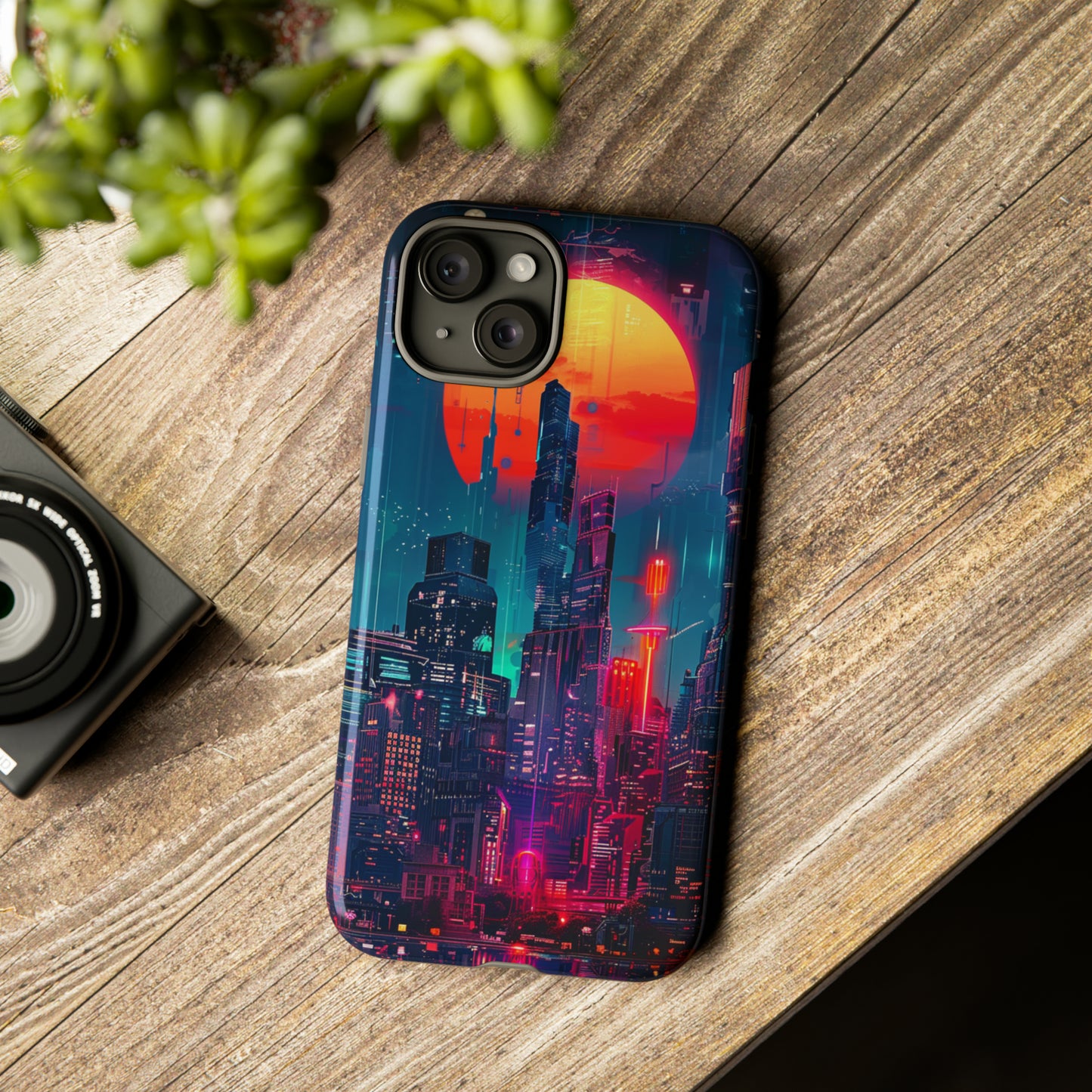 Cyberpunk Full Moon Cityscape Phone Case