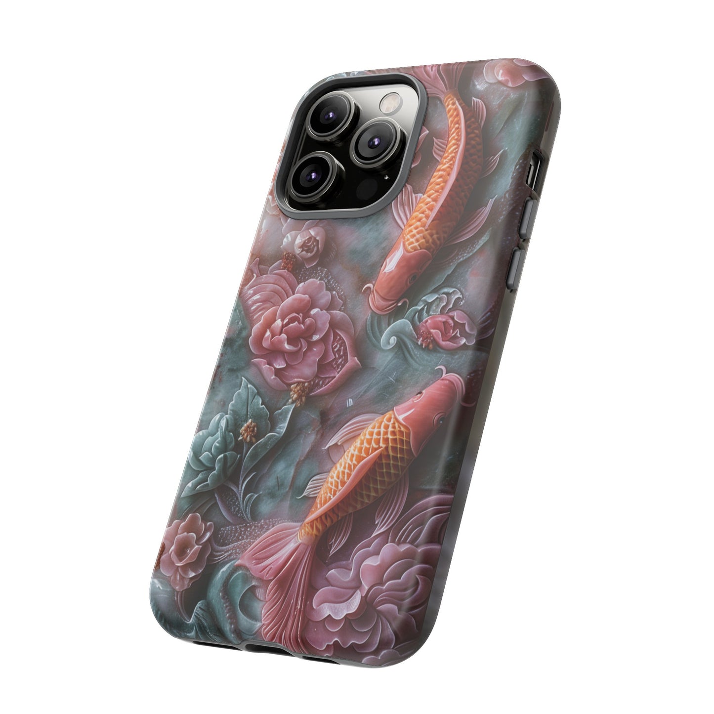 Pink Marble Fish Asian Jade Carving Koi Art Phone Case