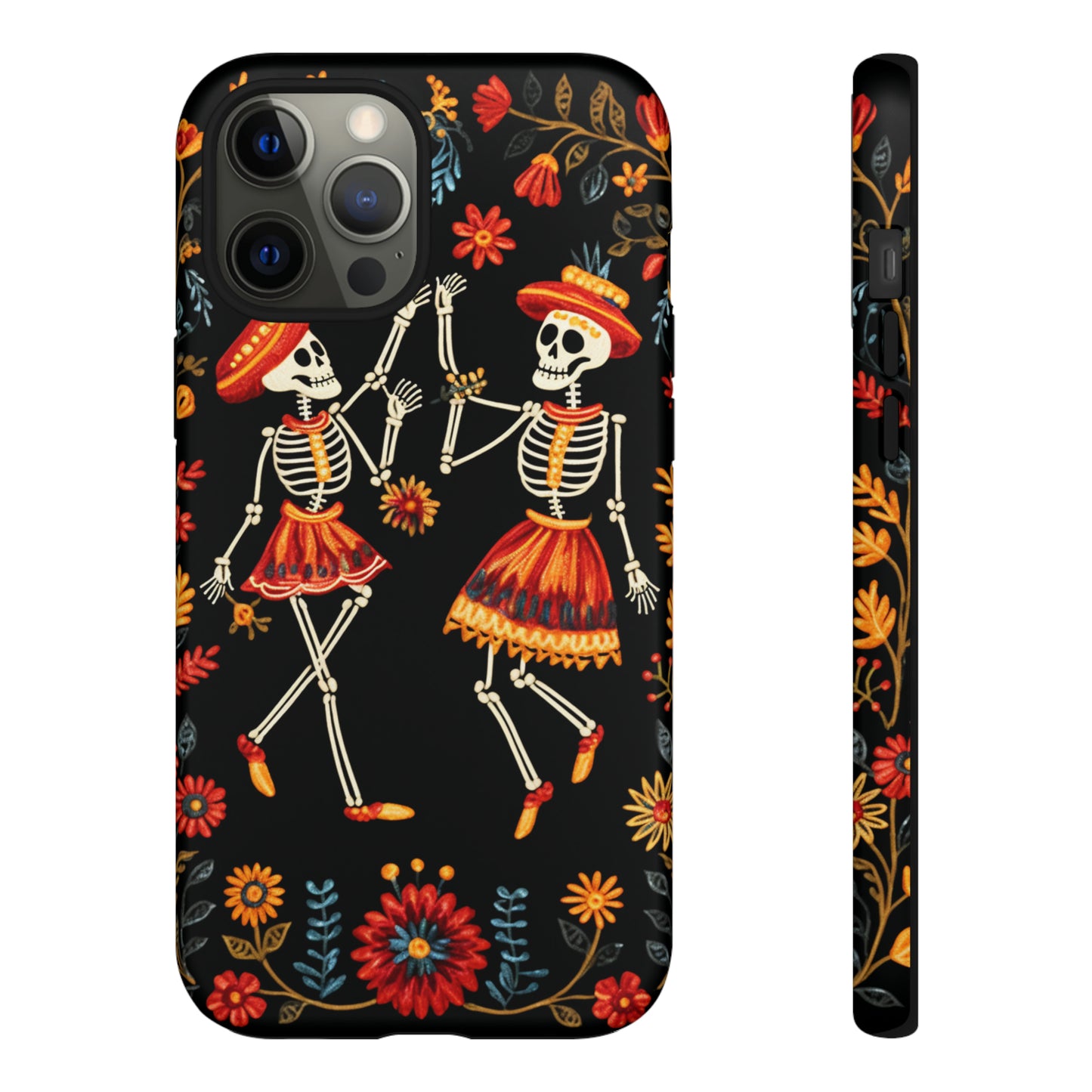 Dead Can Dance, iPhone 15 case, Floral Embroidery Skeletons | Whimsical Dance of the Departed for Google Pixel, iPhone & Samsung Galaxy