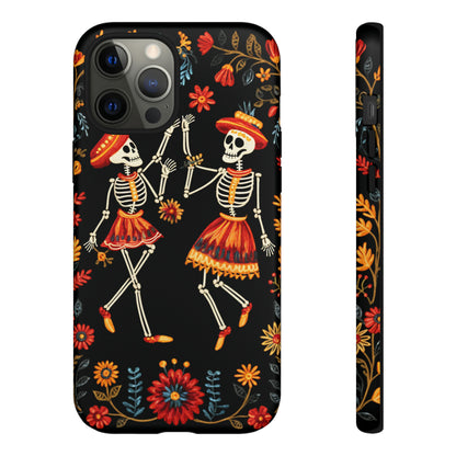 Dead Can Dance, iPhone 15 case, Floral Embroidery Skeletons | Whimsical Dance of the Departed for Google Pixel, iPhone & Samsung Galaxy