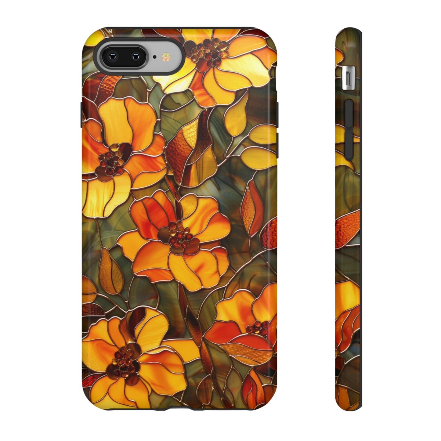 Orange Floral Phone Case Stained Glass Style