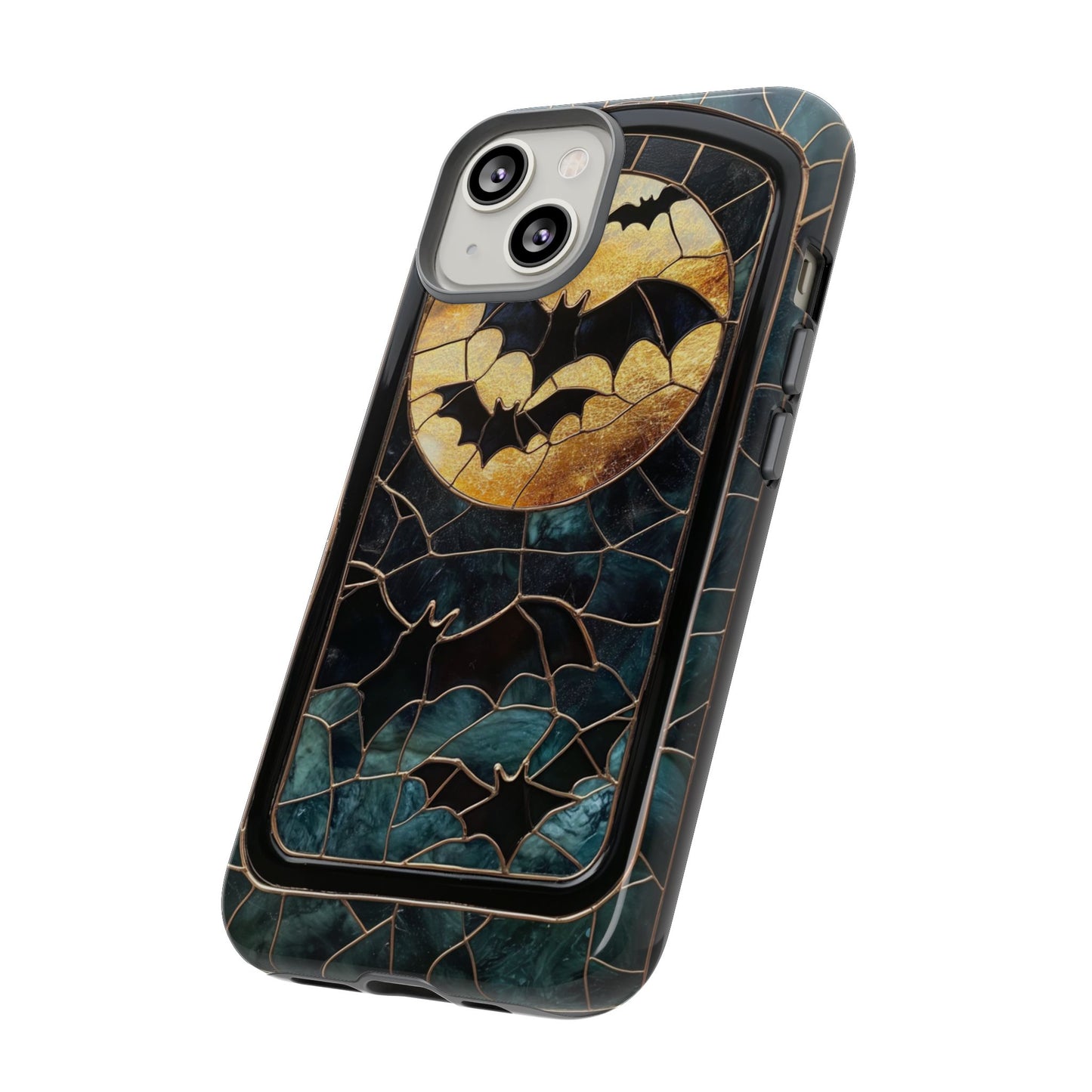 Halloween Phone Case Bats Stained Glass Style Spooky Moon Phone Cover