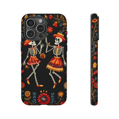 Dead Can Dance, iPhone 15 case, Floral Embroidery Skeletons | Whimsical Dance of the Departed for Google Pixel, iPhone & Samsung Galaxy