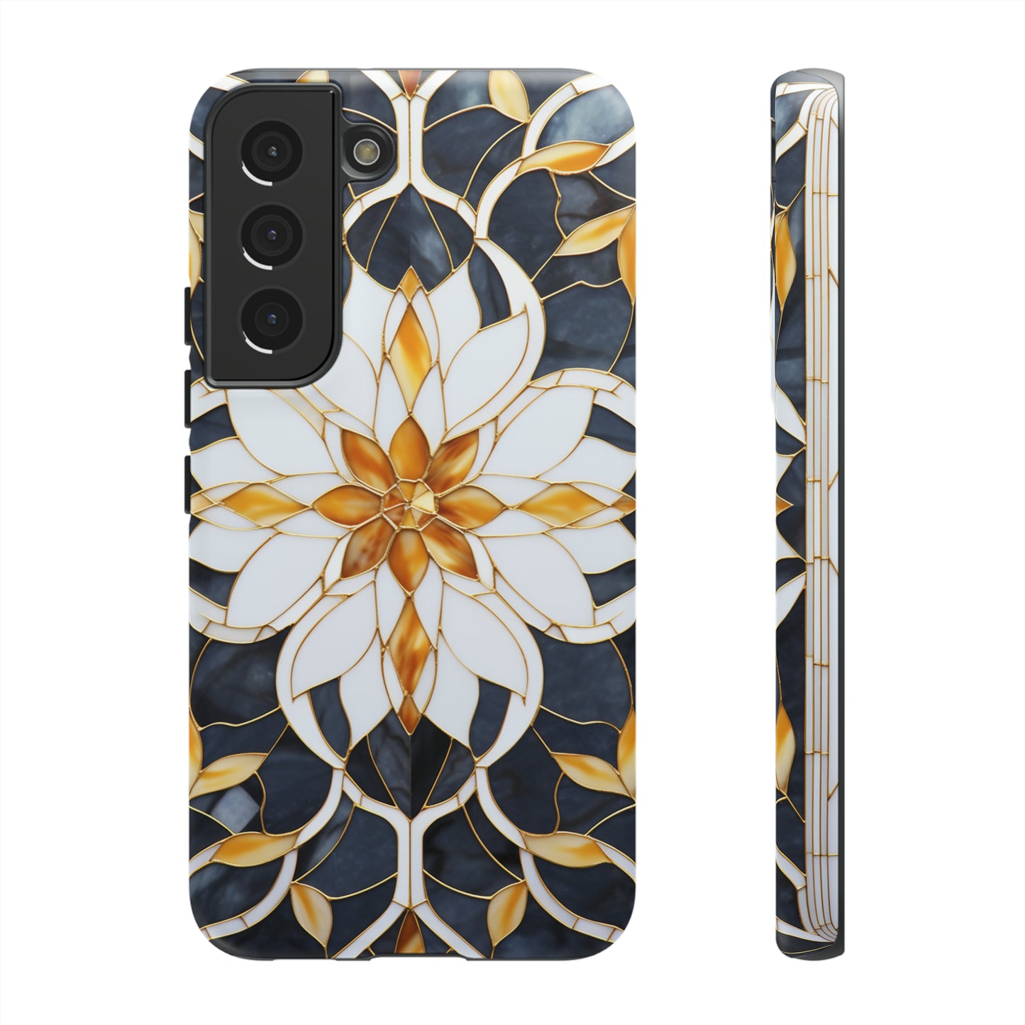 Art Deco Floral Gold & Blue Mosaic