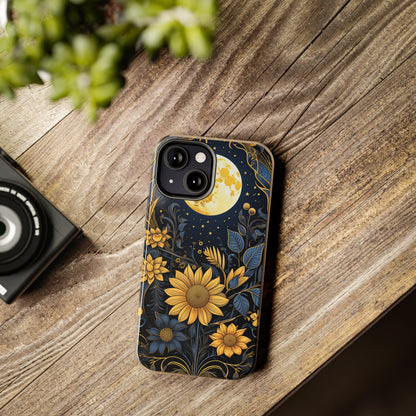 Starry Night Boho Meets Cottagecore: Floral Sun, Moon & Stars iPhone Case