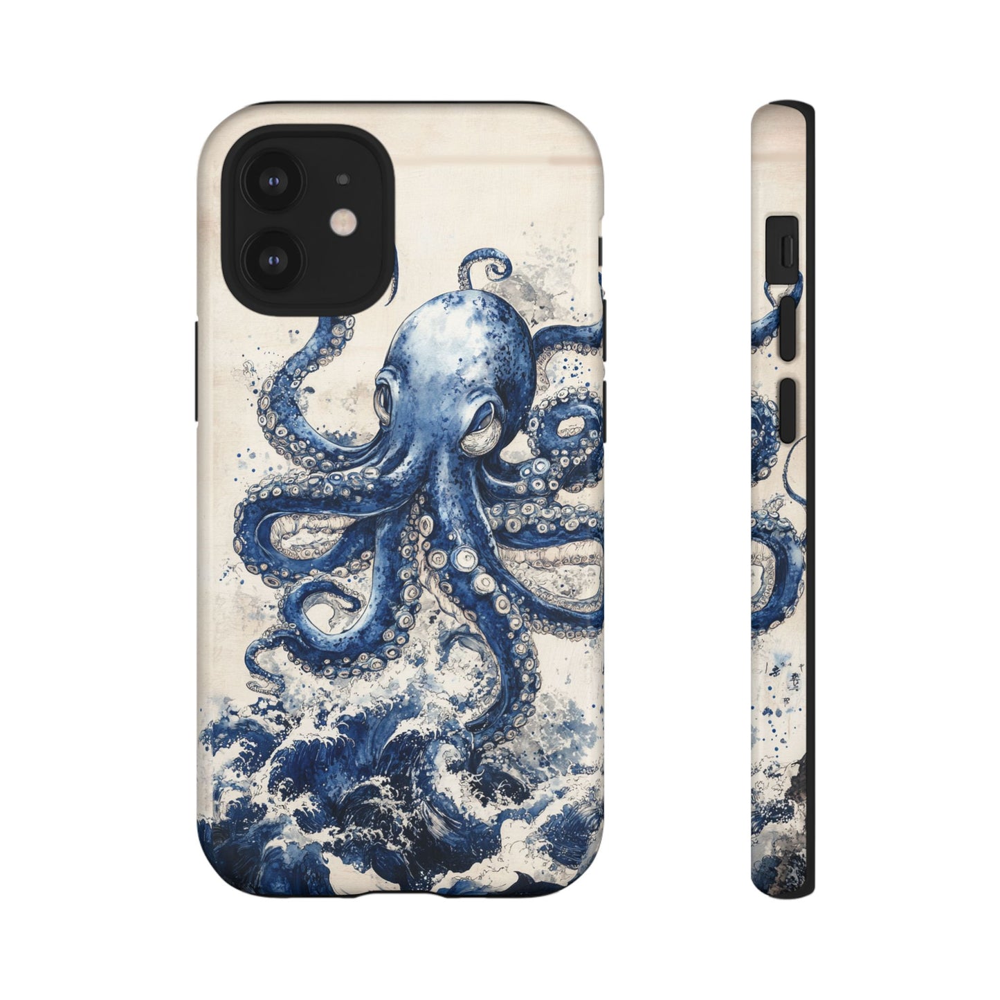 Vintage Japanese Art Style Blue Octopus and Waves Phone Cover