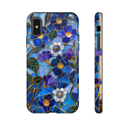 Blue Floral Stained Glass Gold Inlay Wild Flowers Phone Case