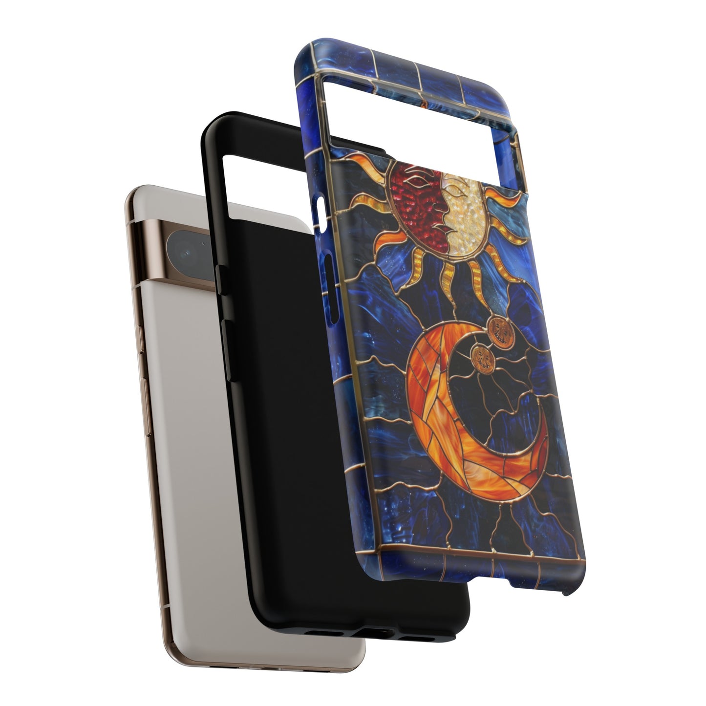 Celestial Stained Glass Moon and Stars iPhone 15 Case