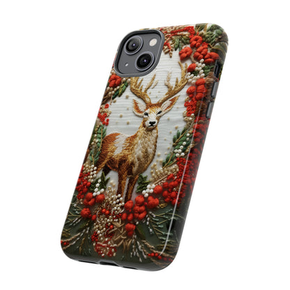 Embroidery Christmas Deer Floral Phone Case