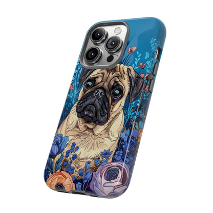 Cute Pug Dog Blue Floral Design Phone Case