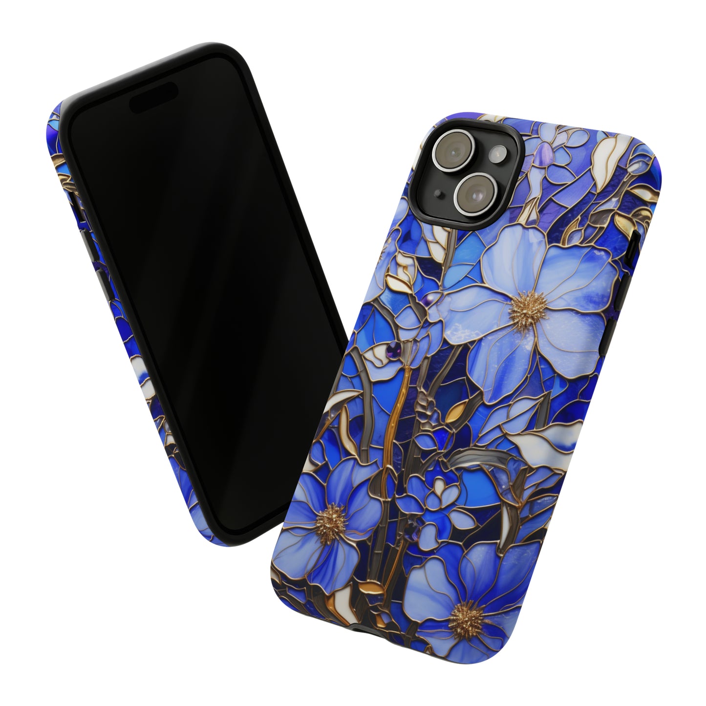 Periwinkle Stained Glass with Gold Inlay Phone Case for iPhone 15, 14, Pro Max, 13, 12 & Samsung Galaxy S23, S22, S21, Google Pixel
