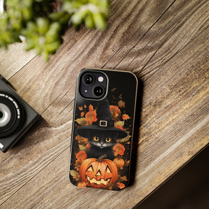 Trick or Treat Delight: Adorable Witch Cat Halloween Celebration | Whimsical iPhone Case