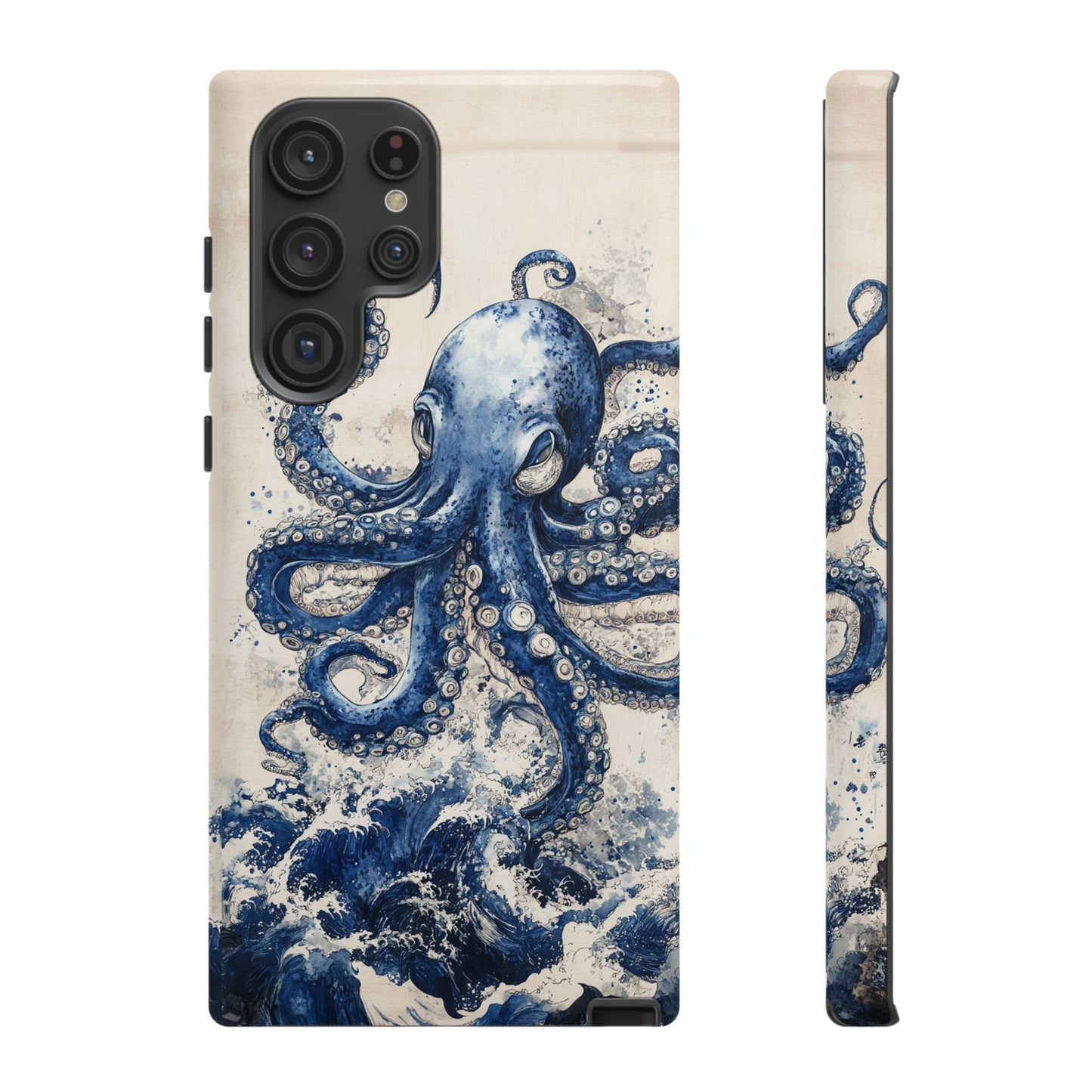 Vintage Japanese Art Style Blue Octopus and Waves Phone Cover