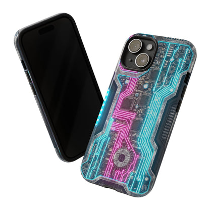 Rugged Tech Phone Case Cyber Circuit Armor Futuristic Neon Circuit Design Heavy Duty Protective Cyberpunk Phone Cover