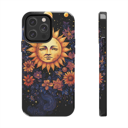 Cosmic Blooms: Floral Sun, Moon & Stars iPhone Case - Where Celestial Meets Botanical