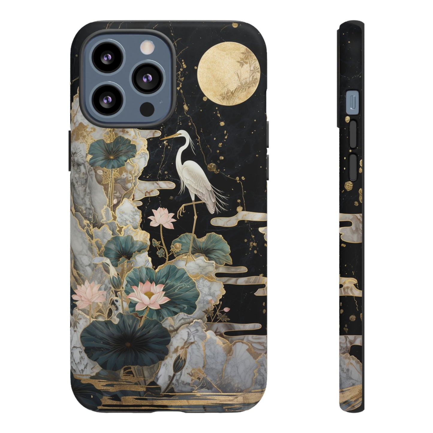 Heron and Moon Floral Zen Art Phone Case