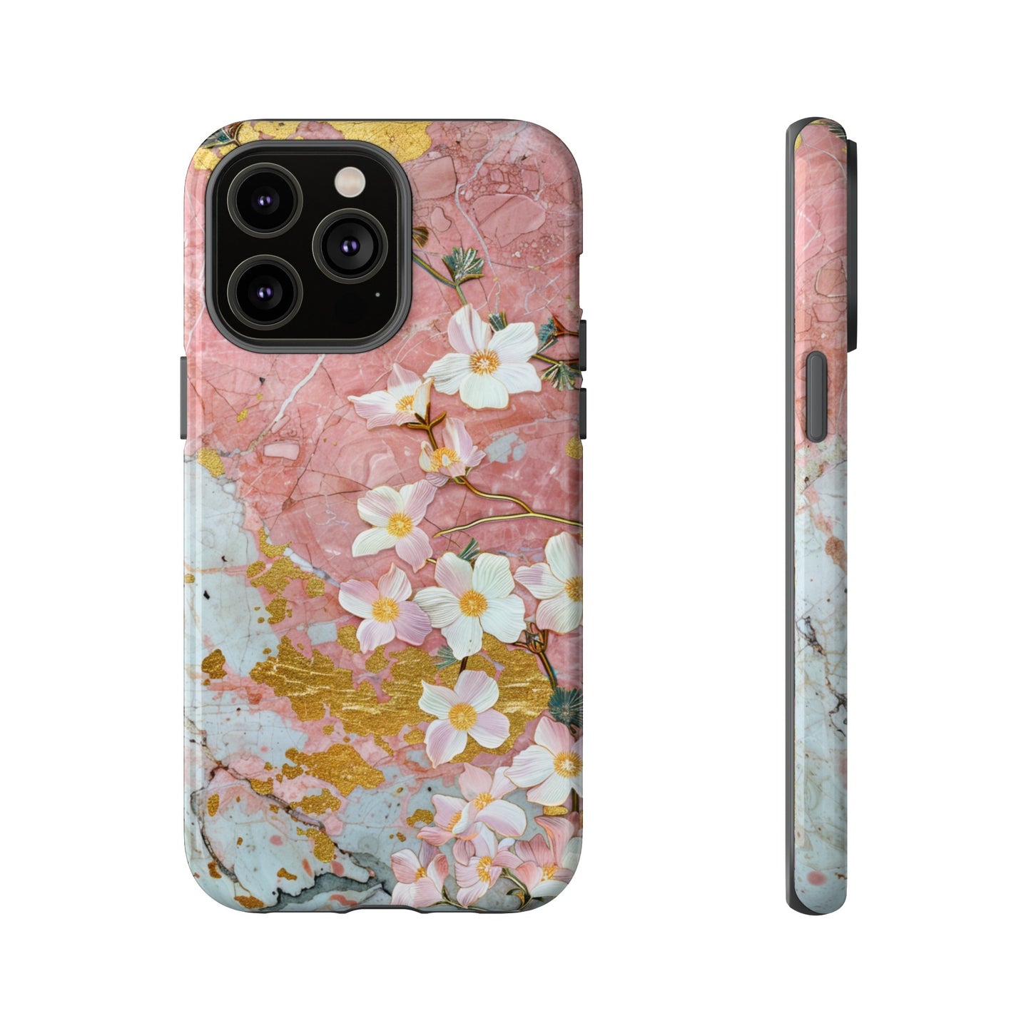 Pink Forget Me Nots Gold Floral Phone Case