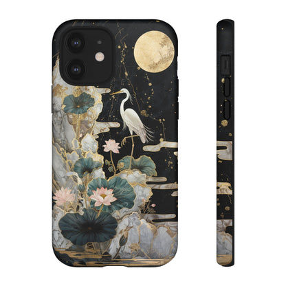 Heron and Moon Floral Zen Art Phone Case