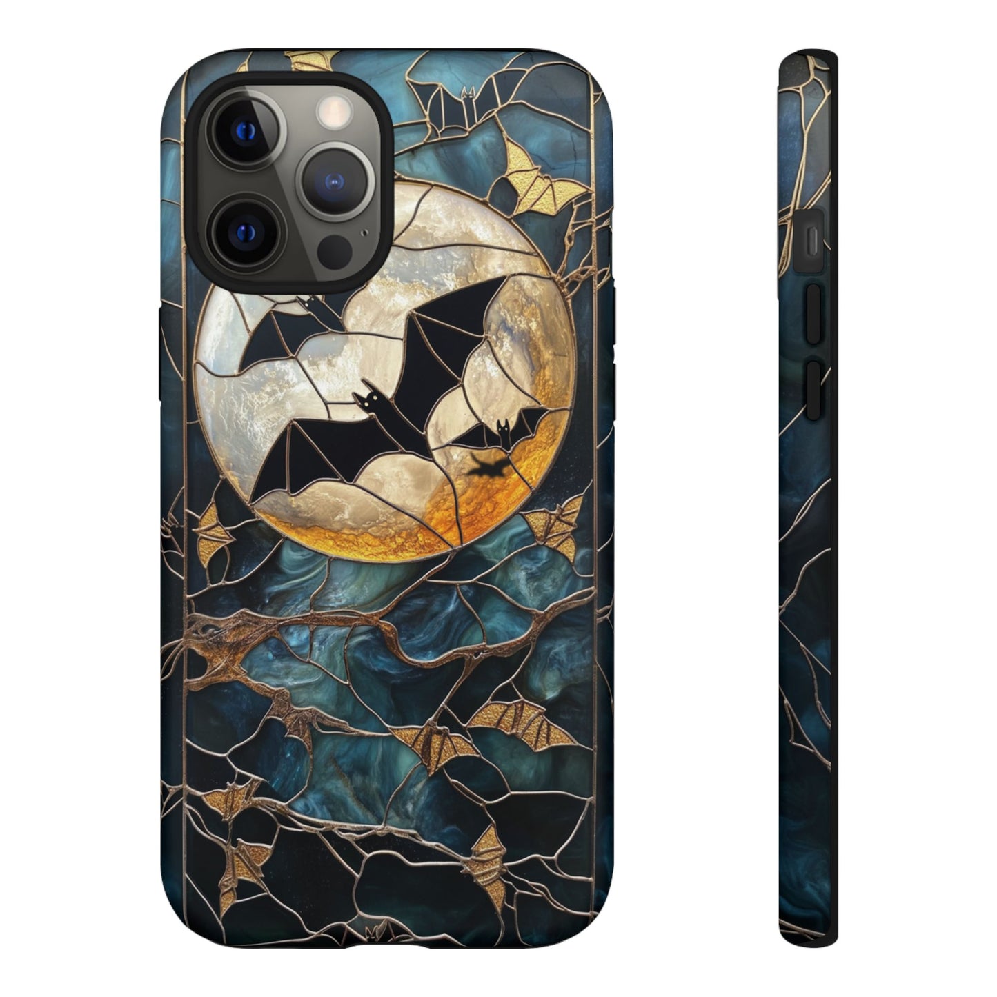 Halloween Phone Case Bats Stained Glass Style Spooky Moon Phone Cover