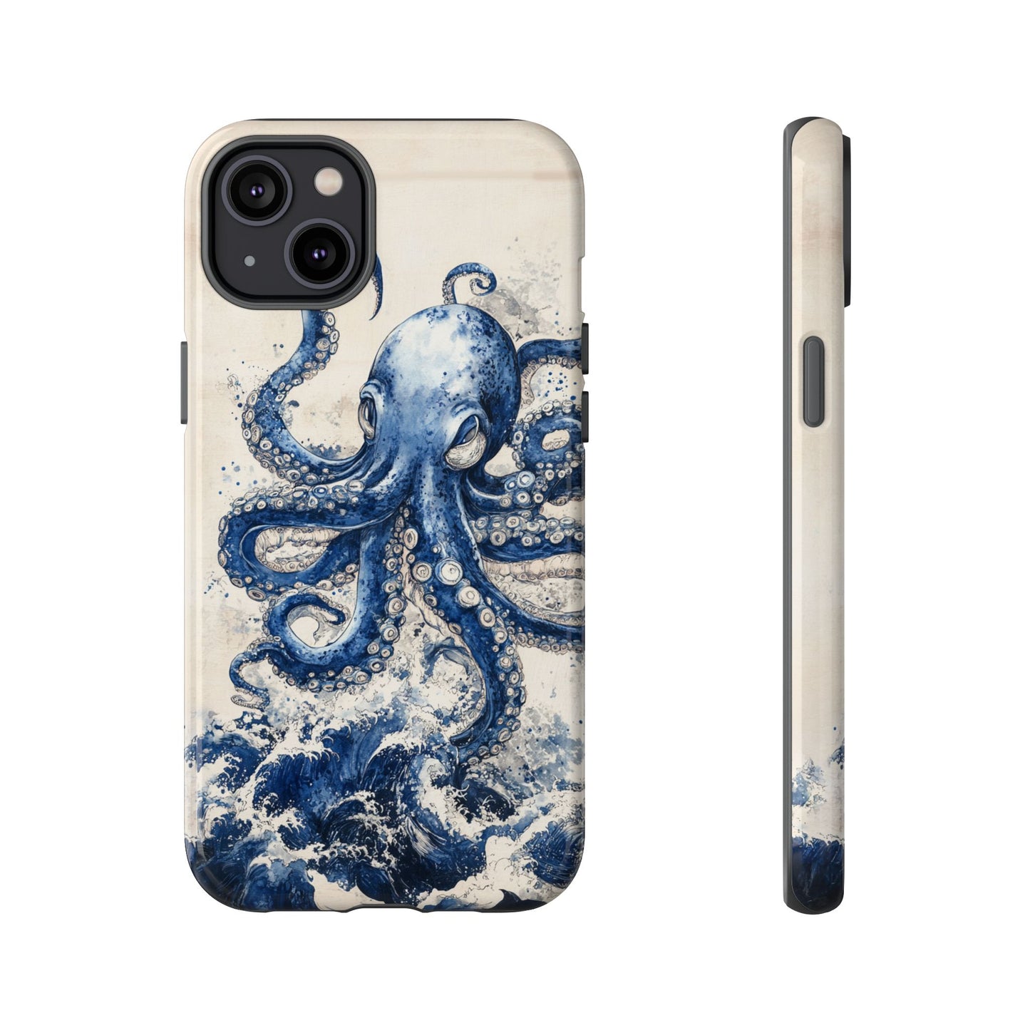 Vintage Japanese Art Style Blue Octopus and Waves Phone Cover