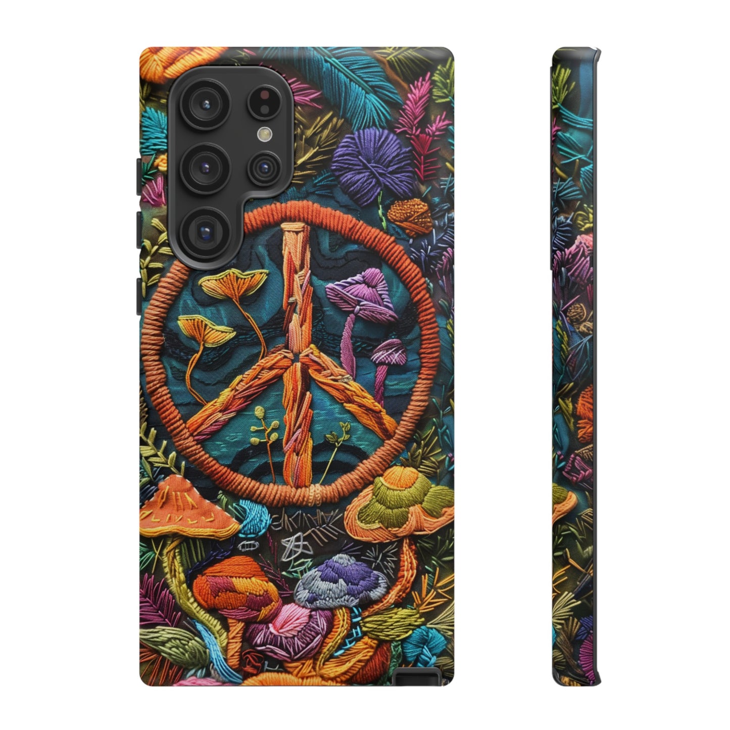 Embroidery Style Magic Mushrooms and Peace Sign Phone Case