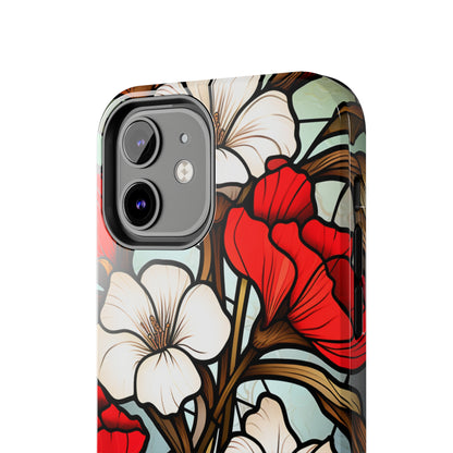 Red and White Floral Stained Glass iPhone Case