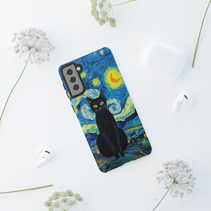 Starry Night Van Gogh Black Cat iPhone, Samsung Galaxy, Google Pixel  Case | Embrace Artistic Whimsy and Feline Charm