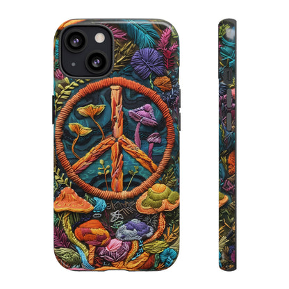 Embroidery Style Magic Mushrooms and Peace Sign Phone Case