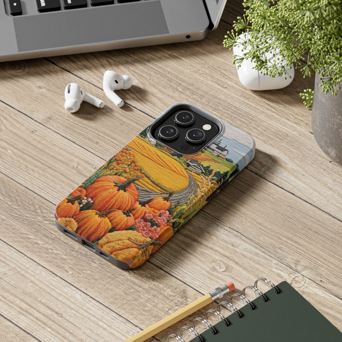 Harvest Hues: Halloween Pumpkin Patch | Embroidered Landscape for iPhone Range