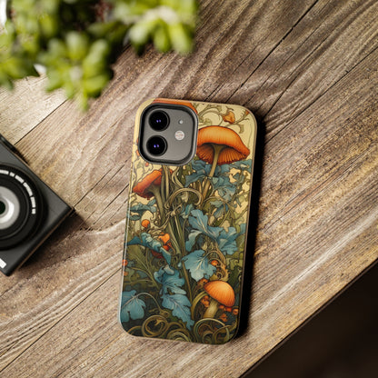 Vintage Mushroom iPhone Case Floral Aesthetic Art Nouveau Retro Phone Tough Case iPhone 14 Plus 13 12 7 8 SE Hippie Boho Style